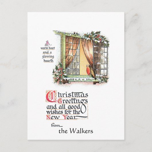 Sweet-kerstRobin op Snowy Window Briefkaart (Voorkant)