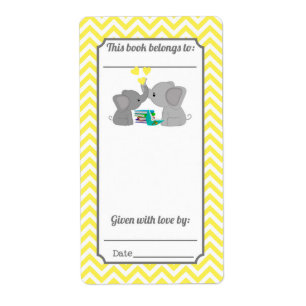 Sweet Kisses Olifant Geel Chevron Bookplate Etiket