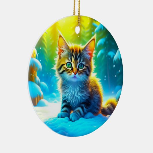 Sweet Kitten Spelen in de sneeuw Gepersonaliseerd Keramisch Ornament (Rechts)
