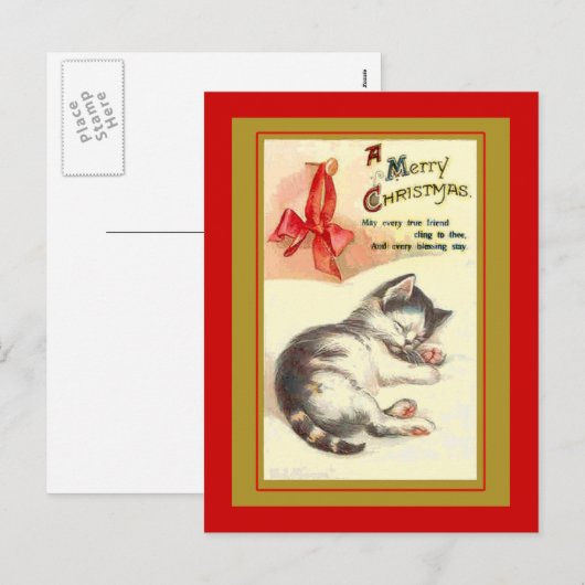 Sweet Kitten Vintage Kerst Kaarten Feestdagenkaart (Voorkant / Achterkant)