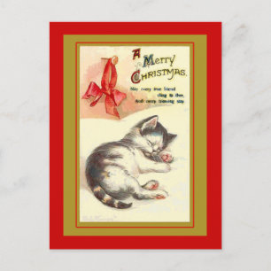 Sweet Kitten Vintage Kerst Kaarten Feestdagenkaart