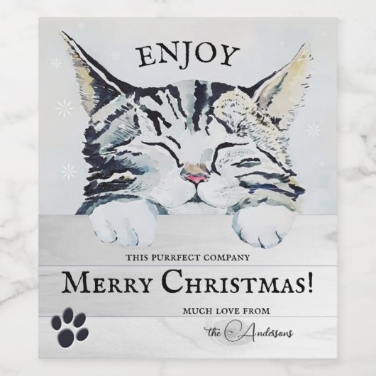 Sweet Kitten Winter Kerstwijn Etiket (Enkel label)