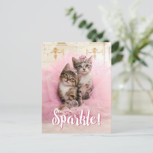 Sweet Kittens in Tiaras en Roze Sparkly Tutu Briefkaart (Staand voorkant)