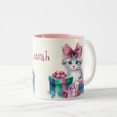 Sweet Kitty Cat Naam toevoegen Aangepaste Kitten G Tweekleurige Koffiemok (Voorkant rechts)