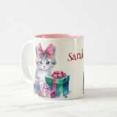Sweet Kitty Cat Naam toevoegen Aangepaste Kitten G Tweekleurige Koffiemok (Voorkant links)