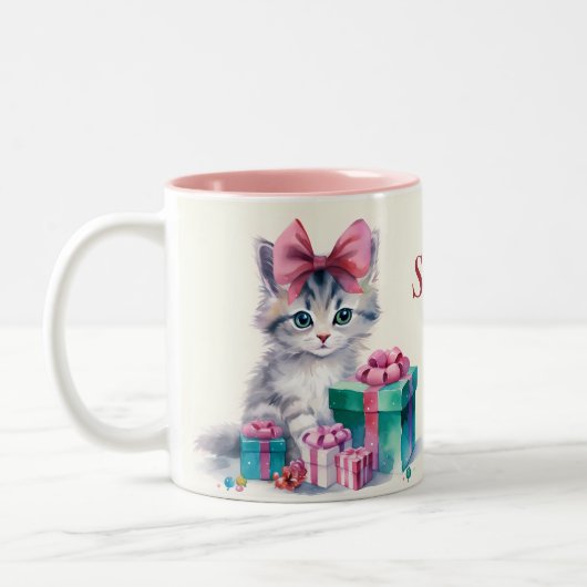 Sweet Kitty Cat Naam toevoegen Aangepaste Kitten G Tweekleurige Koffiemok (Links)