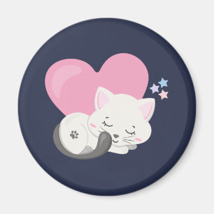 Sweet Kitty Cat Slapen met een groot hart achterin Magneet