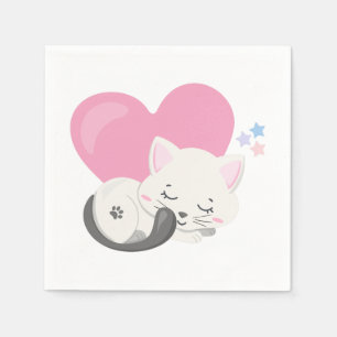 Sweet Kitty Cat Slapen met een groot hart achterin Servet