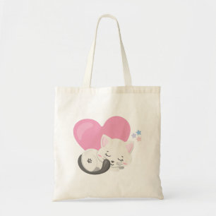 Sweet Kitty Cat Slapen met een groot hart achterin Tote Bag