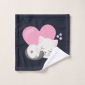 Sweet Kitty Cat Slapen met een groot roze hart Bad Handdoek (Wasdoekje)