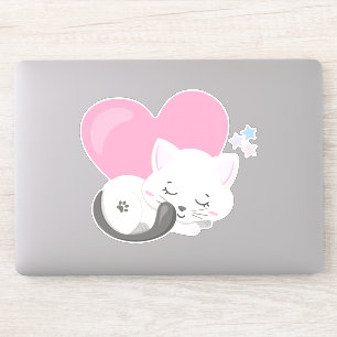 Sweet Kitty Cat Slapen met een groot roze hart Sticker
