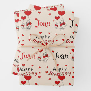 Sweet Kitty Cats Bring Verjaardagswensen Naam toev Inpakpapier Vel