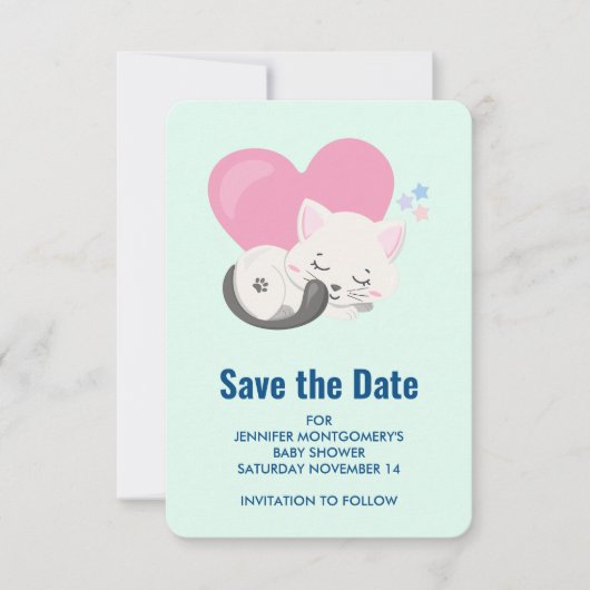 Sweet Kitty kat slapen met een groot hart Save The Date (Voorkant)