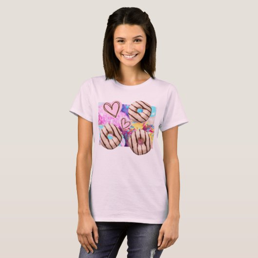 Sweet, kleurrijk, leuke regenboog donut dames T-sh T-shirt (Voorkant volledig)