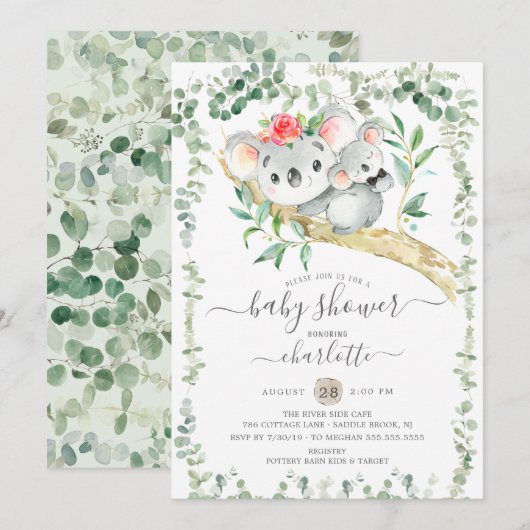 Sweet Koala Bear Boys Baby shower Invitation (Devant / Derrière)