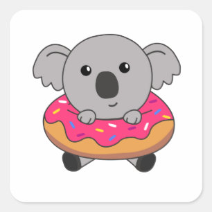 Sweet Koala Koalas Loaf Donut Sprinkles Roze Vierkante Sticker