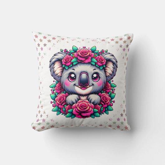 Sweet Koala with Pink Rose Wreath Kussen (Voorkant)
