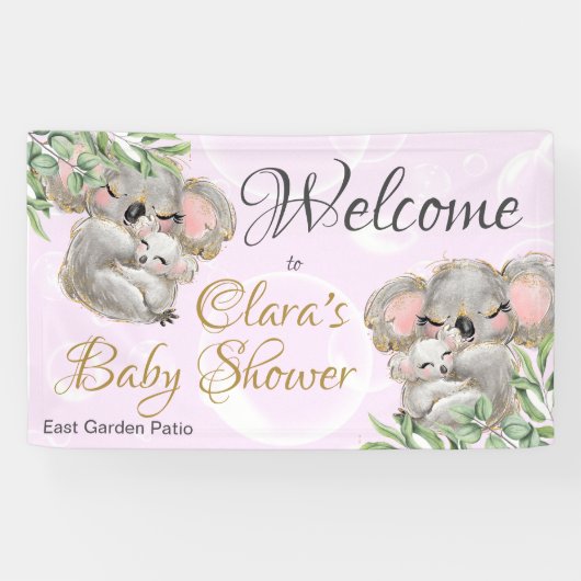 Sweet Koalas Baby shower rose bannière de bienvenu (Horizontal)