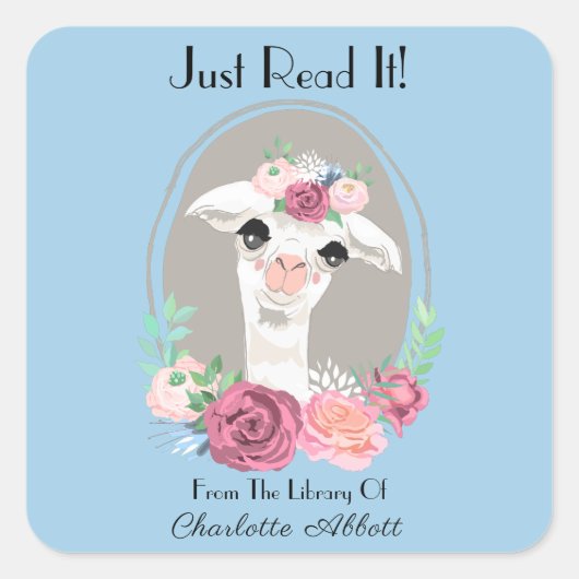 Sweet Lady Llama met Rozen Bookplate Vierkante Sticker (Voorkant)