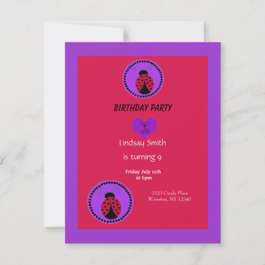 Sweet Ladybug Birthday Invitation Kaart (Voorkant)