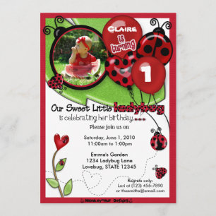 Sweet Ladybug Birthday Invitation SCHATTIG (foto) Kaart