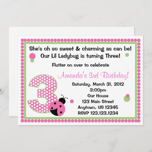 Sweet Ladybug Drie Kaart (Voorkant / Achterkant)