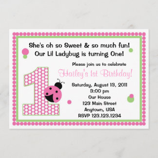 Sweet Ladybug First Birthday Invitation Kaart