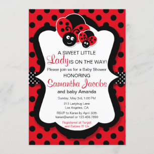 Sweet Ladybug Girl Baby shower Invitation Kaart