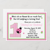 Sweet Ladybug Pink Birthday Invitation Kaart (Voorkant / Achterkant)