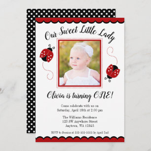 Sweet Ladybug Red Black Photo Invitations Annivers