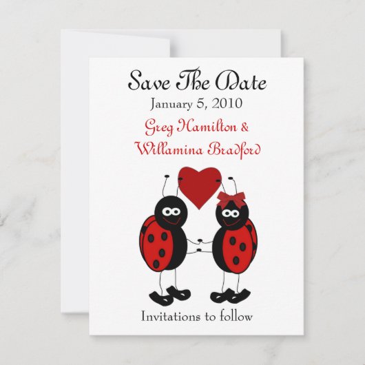 Sweet Ladybug sparen de Mededelingen van de Datum Save The Date (Voorkant)