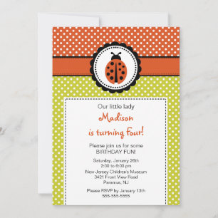 Sweet Ladybugs Birthday Invitation Polka Dots Kaart