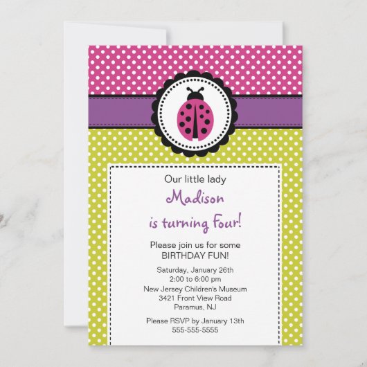 Sweet Ladybugs Birthday Invitation Polka Dots Kaart (Voorkant)