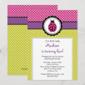 Sweet Ladybugs Birthday Invitation Polka Dots Kaart (Voorkant / Achterkant)