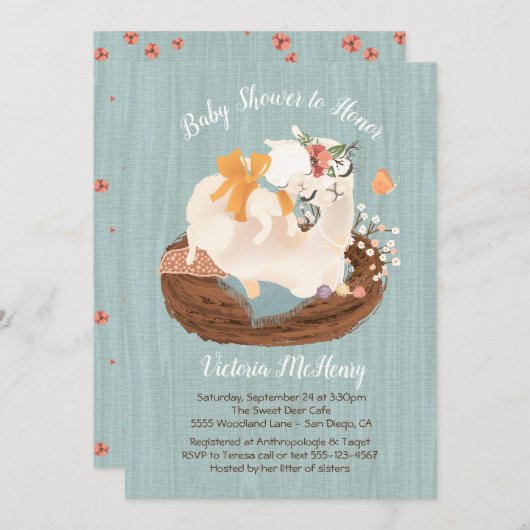 Sweet lama et Momma Baby shower Invitations (Devant / Derrière)
