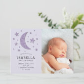 Sweet Lavender Moon Stars Baby Foto Geboorte Aankondiging (Staand voorkant)
