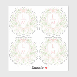 Sweet Leaf Crest w / Roze Bogen | Monogram bruilof Sticker