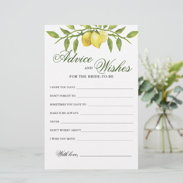 Sweet Lemons & Greenery Advice and Wishes card (Staand voorkant)