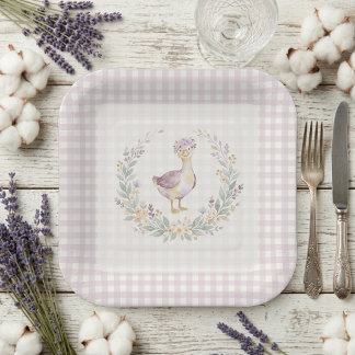 Sweet Lilac Gingham Baby Goose Baby Shower LPM26 Papieren Bordje