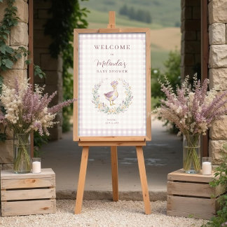 Sweet Lilac Gingham Baby Goose Welcome Sign LPM26 Poster