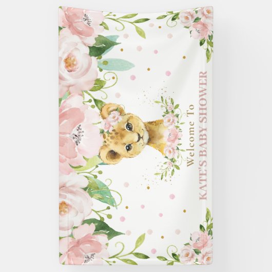 Sweet Lion Cub Blush Roze Bloemen Achtergrond Welk Spandoek (Verticaal)