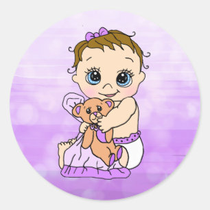 Sweet Little Baby met Teddy Bear Paars Baby Girl Ronde Sticker