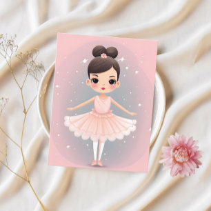 Sweet Little Ballerina – Roze Tutu & Bruin Haar Feestdagenkaart