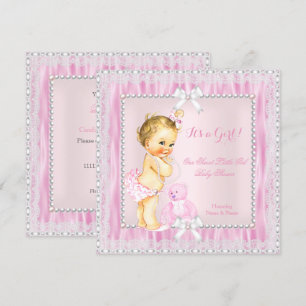 Sweet Little Blonde Girl Baby shower Pearls Lace Kaart