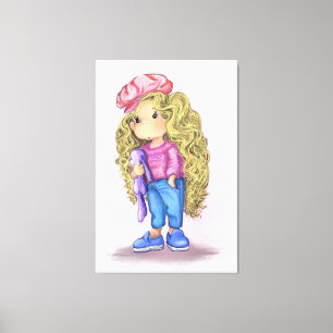 Sweet Little Blonde Girl Bunny Speelgoed Love Canvas Afdruk