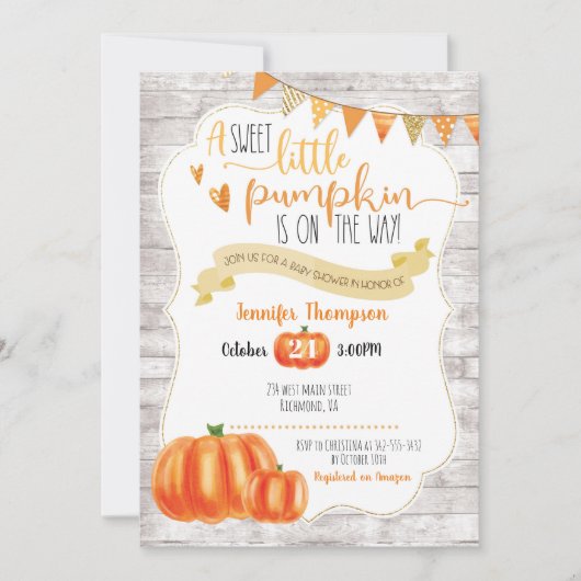 Sweet Little Citrouille Baby shower Invitation (Devant)