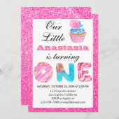 Sweet Little Cupcake Roze Glitter 1st Birthday One Kaart (Voorkant / Achterkant)