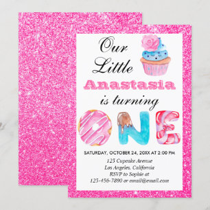 Sweet Little Cupcake Roze Glitter 1st Birthday One Kaart