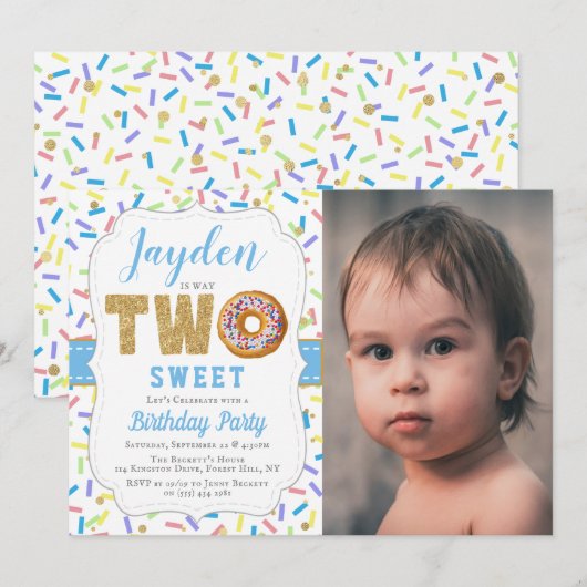 Sweet Little Donut Boys Invitations 2e anniversair (Devant / Derrière)