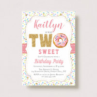 Sweet Little Donut Girls 2nd Birthday Invitations